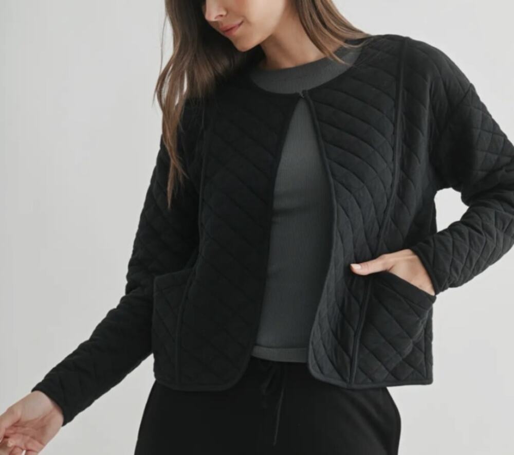 Mono B Quilted Jacket Women’s Small Black Lightweight Diamond Stitch NWT